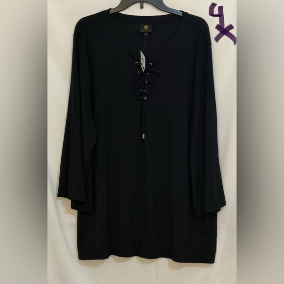 JM Collection Black Lace-Up Top - Picture 1 of 2